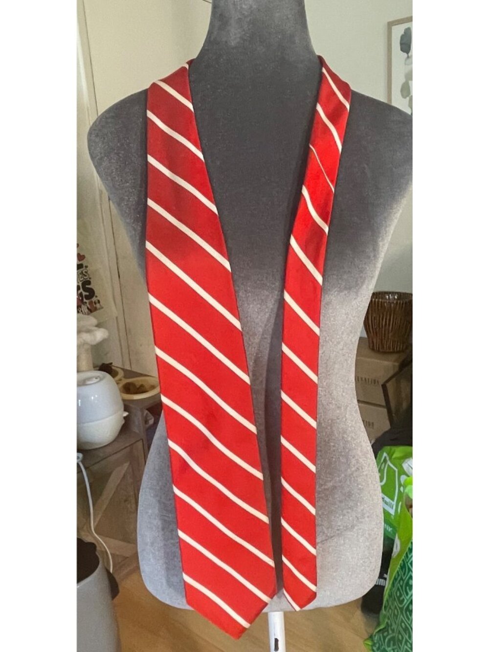 Brooks Brothers Red & White Diagonal Striped Silk Tie Made In USA